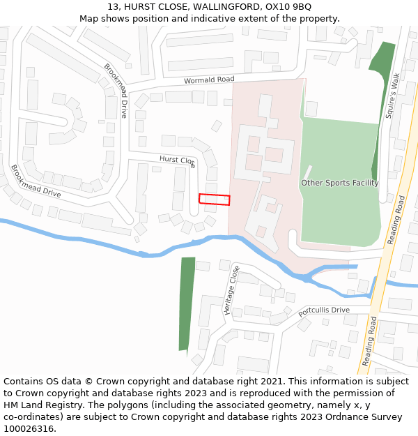 13, HURST CLOSE, WALLINGFORD, OX10 9BQ: Location map and indicative extent of plot