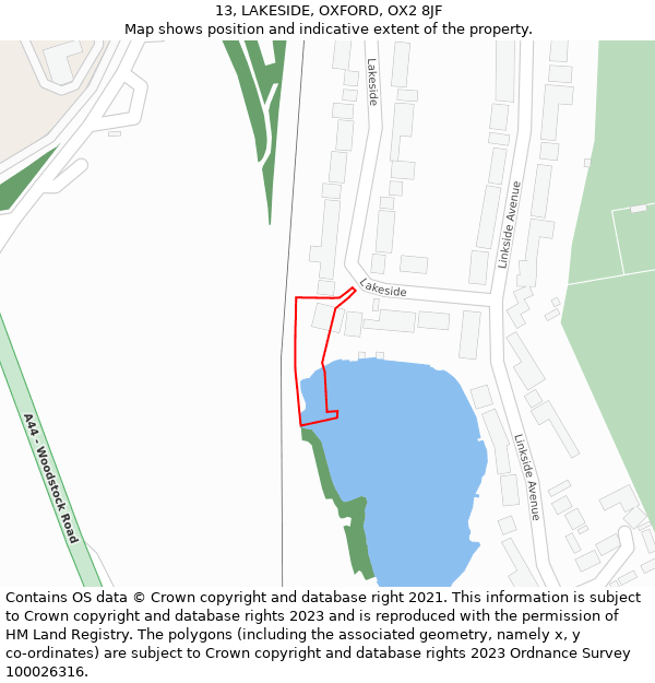 13, LAKESIDE, OXFORD, OX2 8JF: Location map and indicative extent of plot