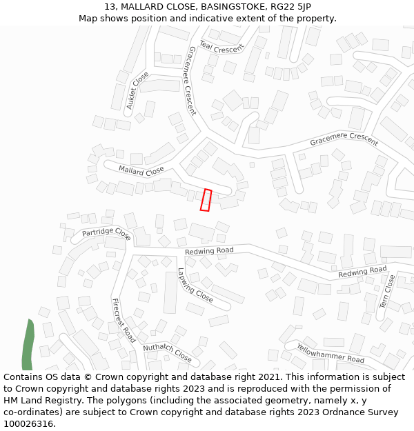 13, MALLARD CLOSE, BASINGSTOKE, RG22 5JP: Location map and indicative extent of plot