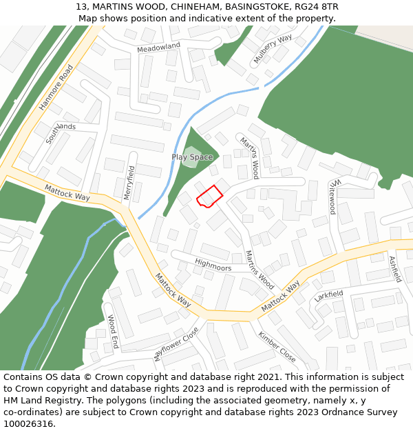 13, MARTINS WOOD, CHINEHAM, BASINGSTOKE, RG24 8TR: Location map and indicative extent of plot