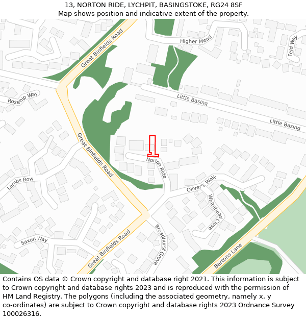 13, NORTON RIDE, LYCHPIT, BASINGSTOKE, RG24 8SF: Location map and indicative extent of plot