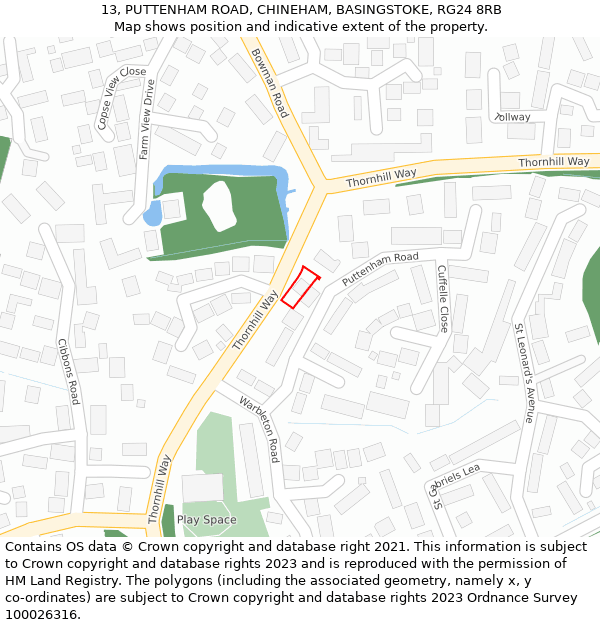 13, PUTTENHAM ROAD, CHINEHAM, BASINGSTOKE, RG24 8RB: Location map and indicative extent of plot