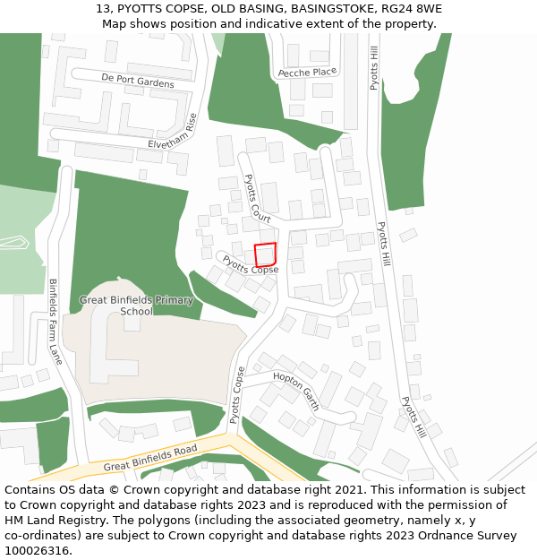 13, PYOTTS COPSE, OLD BASING, BASINGSTOKE, RG24 8WE: Location map and indicative extent of plot