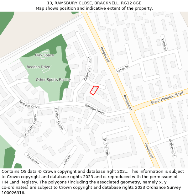 13, RAMSBURY CLOSE, BRACKNELL, RG12 8GE: Location map and indicative extent of plot