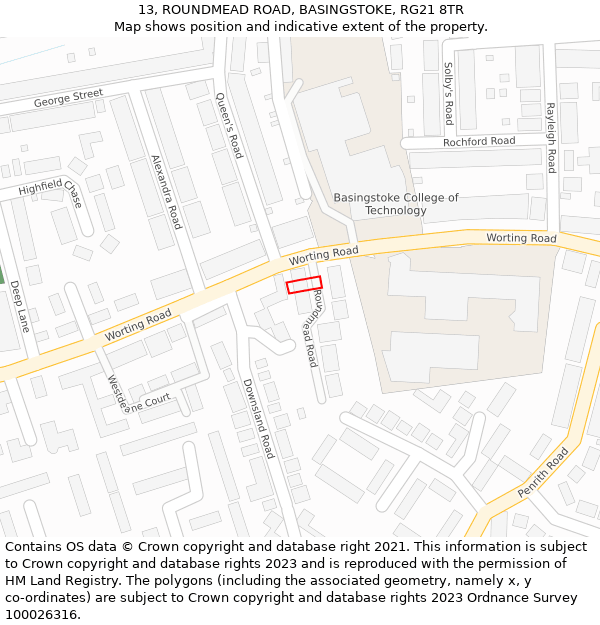 13, ROUNDMEAD ROAD, BASINGSTOKE, RG21 8TR: Location map and indicative extent of plot