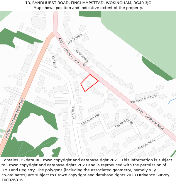 13, SANDHURST ROAD, FINCHAMPSTEAD, WOKINGHAM, RG40 3JG: Location map and indicative extent of plot