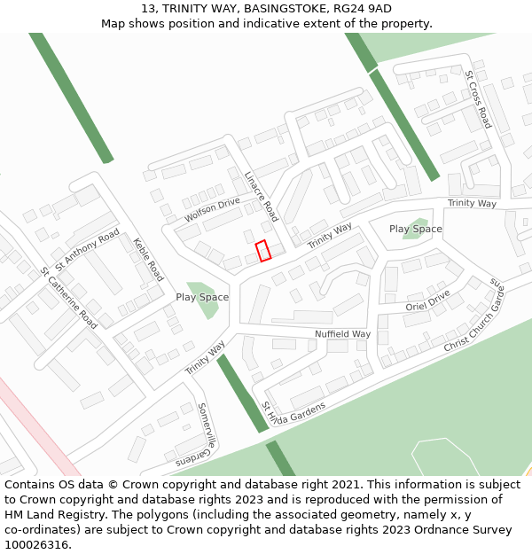 13, TRINITY WAY, BASINGSTOKE, RG24 9AD: Location map and indicative extent of plot