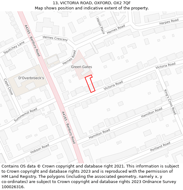 13, VICTORIA ROAD, OXFORD, OX2 7QF: Location map and indicative extent of plot