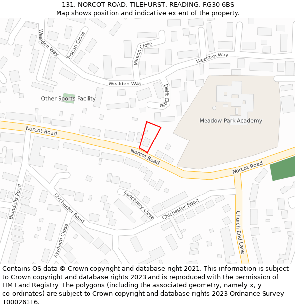 131, NORCOT ROAD, TILEHURST, READING, RG30 6BS: Location map and indicative extent of plot