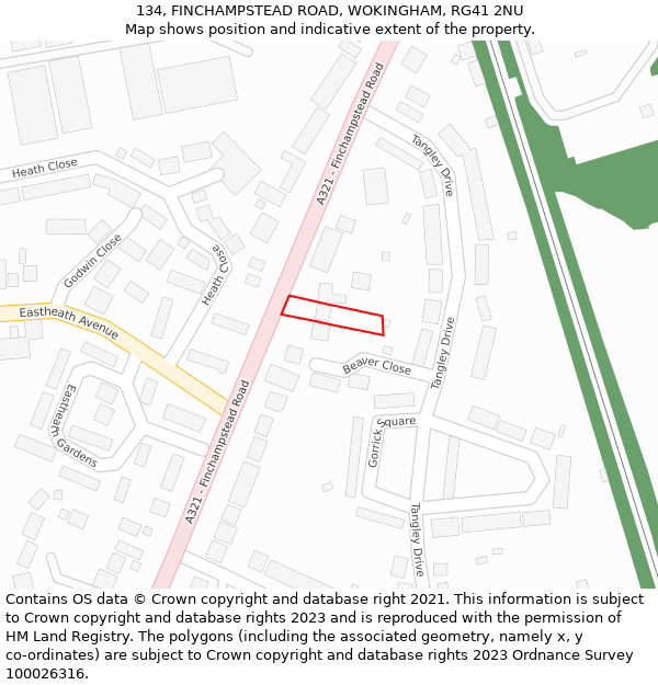 134, FINCHAMPSTEAD ROAD, WOKINGHAM, RG41 2NU: Location map and indicative extent of plot