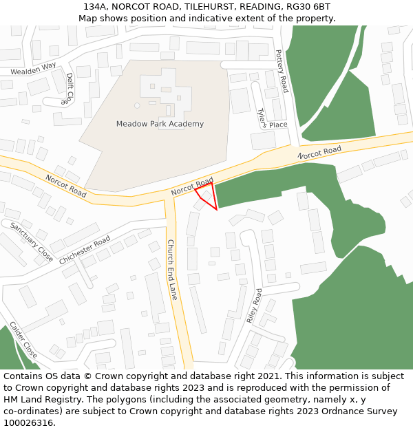 134A, NORCOT ROAD, TILEHURST, READING, RG30 6BT: Location map and indicative extent of plot
