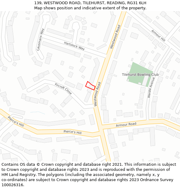 139, WESTWOOD ROAD, TILEHURST, READING, RG31 6LH: Location map and indicative extent of plot