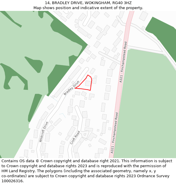 14, BRADLEY DRIVE, WOKINGHAM, RG40 3HZ: Location map and indicative extent of plot