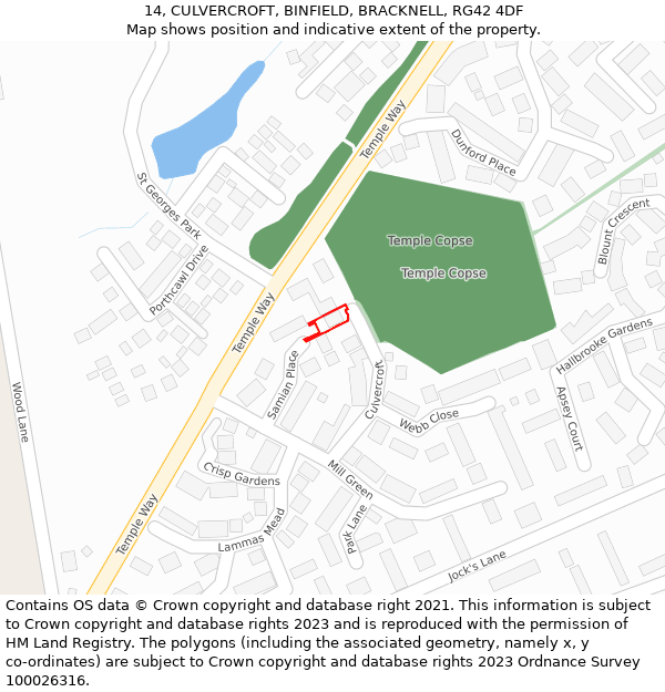 14, CULVERCROFT, BINFIELD, BRACKNELL, RG42 4DF: Location map and indicative extent of plot