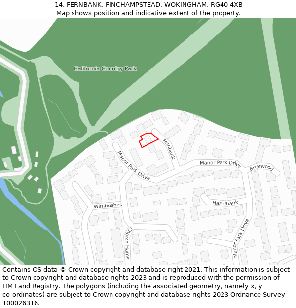 14, FERNBANK, FINCHAMPSTEAD, WOKINGHAM, RG40 4XB: Location map and indicative extent of plot
