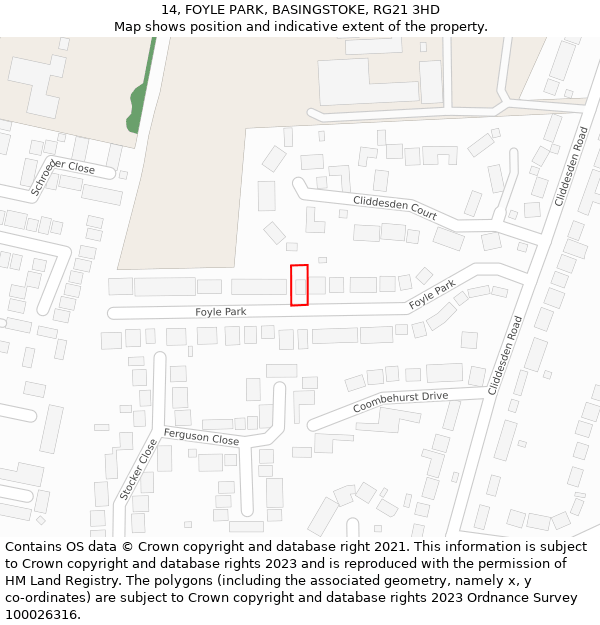 14, FOYLE PARK, BASINGSTOKE, RG21 3HD: Location map and indicative extent of plot