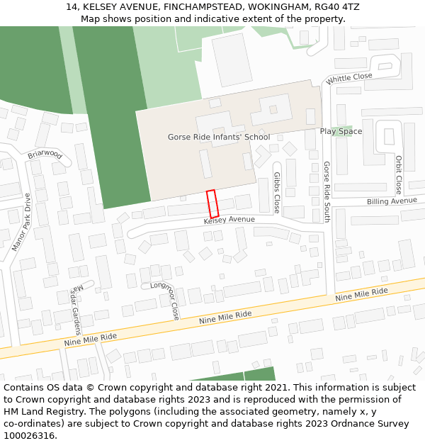 14, KELSEY AVENUE, FINCHAMPSTEAD, WOKINGHAM, RG40 4TZ: Location map and indicative extent of plot