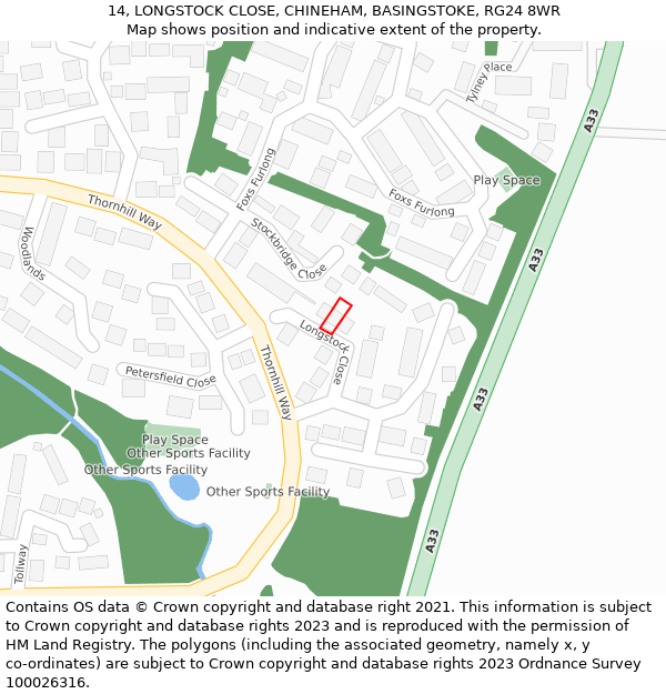 14, LONGSTOCK CLOSE, CHINEHAM, BASINGSTOKE, RG24 8WR: Location map and indicative extent of plot