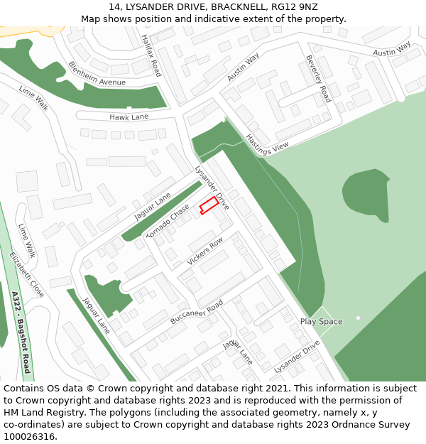 14, LYSANDER DRIVE, BRACKNELL, RG12 9NZ: Location map and indicative extent of plot