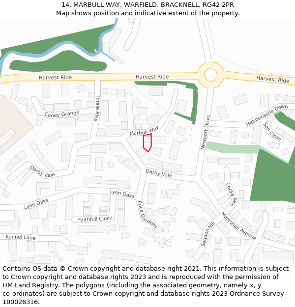 14, MARBULL WAY, WARFIELD, BRACKNELL, RG42 2PR: Location map and indicative extent of plot