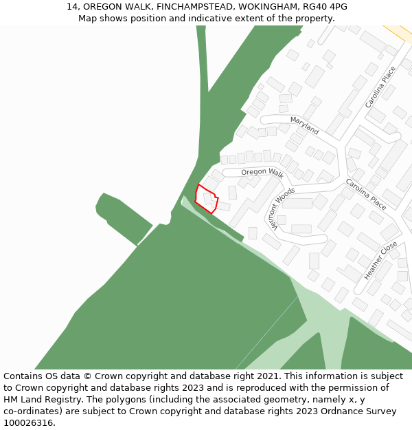 14, OREGON WALK, FINCHAMPSTEAD, WOKINGHAM, RG40 4PG: Location map and indicative extent of plot