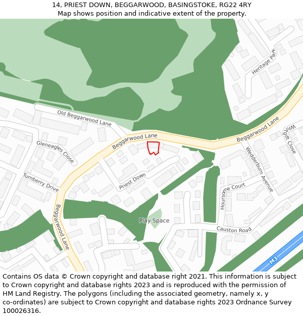 14, PRIEST DOWN, BEGGARWOOD, BASINGSTOKE, RG22 4RY: Location map and indicative extent of plot