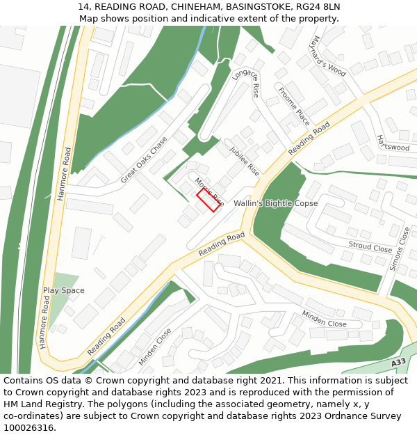 14, READING ROAD, CHINEHAM, BASINGSTOKE, RG24 8LN: Location map and indicative extent of plot