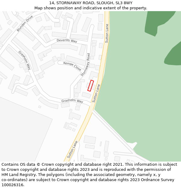 14, STORNAWAY ROAD, SLOUGH, SL3 8WY: Location map and indicative extent of plot
