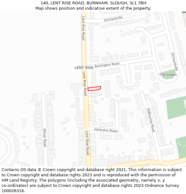 140, LENT RISE ROAD, BURNHAM, SLOUGH, SL1 7BH: Location map and indicative extent of plot