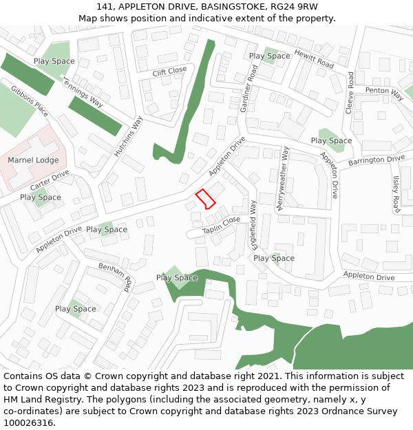 141, APPLETON DRIVE, BASINGSTOKE, RG24 9RW: Location map and indicative extent of plot