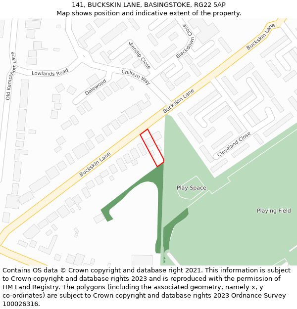 141, BUCKSKIN LANE, BASINGSTOKE, RG22 5AP: Location map and indicative extent of plot