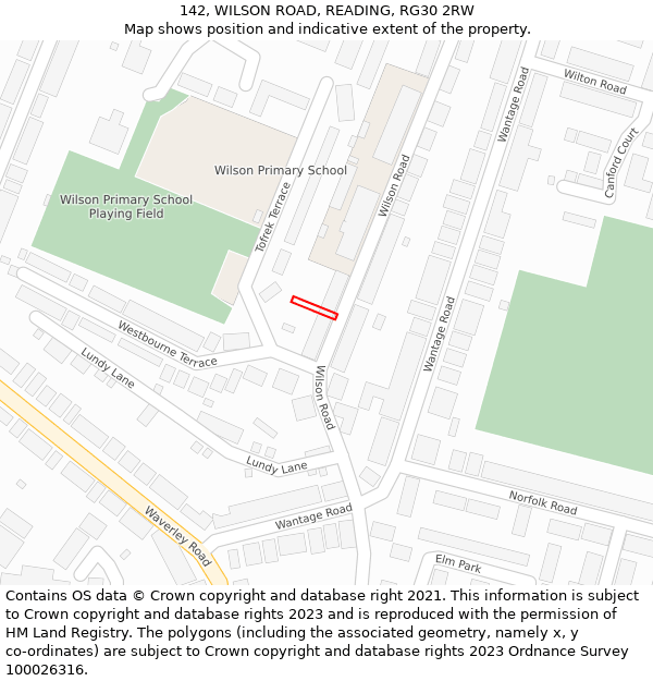 142, WILSON ROAD, READING, RG30 2RW: Location map and indicative extent of plot