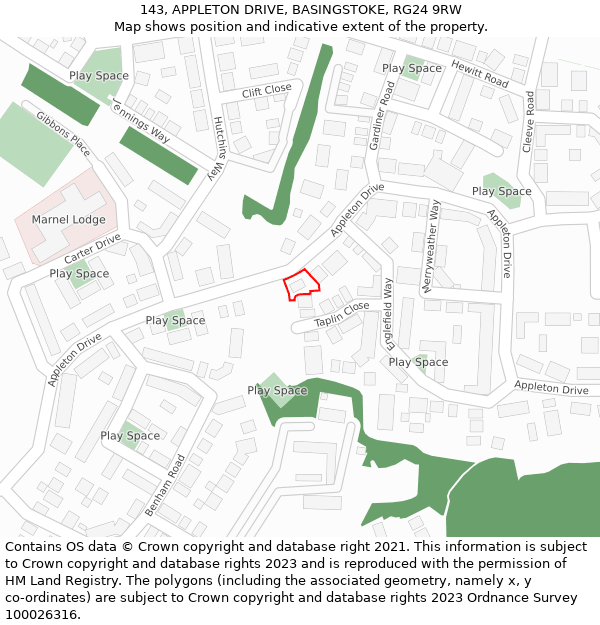 143, APPLETON DRIVE, BASINGSTOKE, RG24 9RW: Location map and indicative extent of plot
