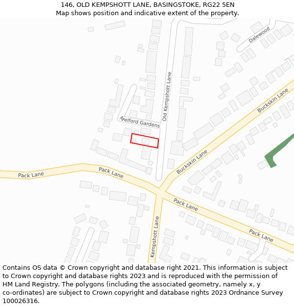 146, OLD KEMPSHOTT LANE, BASINGSTOKE, RG22 5EN: Location map and indicative extent of plot