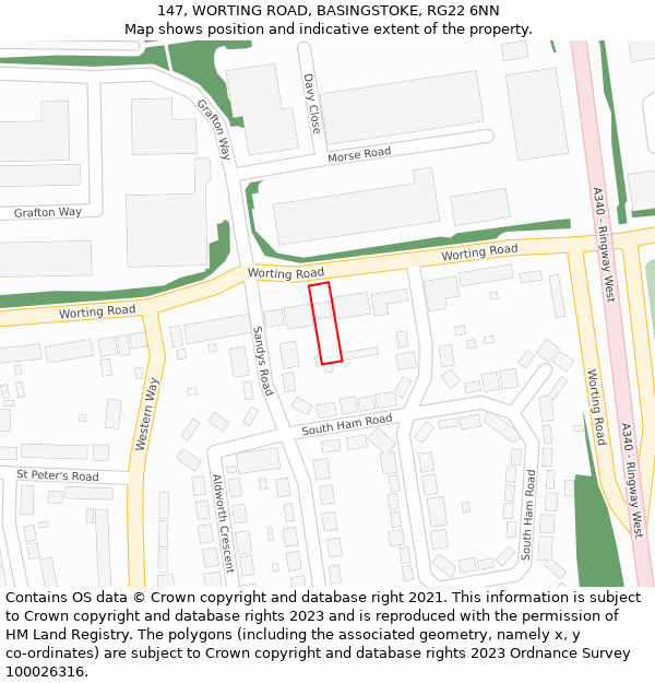 147, WORTING ROAD, BASINGSTOKE, RG22 6NN: Location map and indicative extent of plot