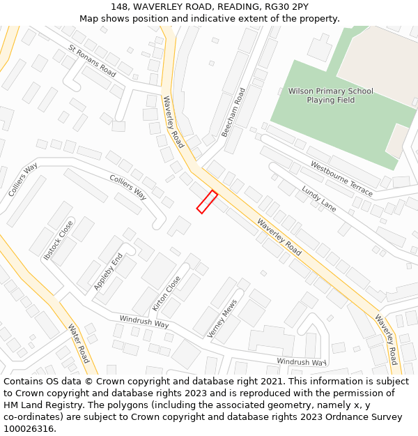148, WAVERLEY ROAD, READING, RG30 2PY: Location map and indicative extent of plot