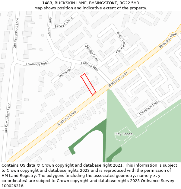 148B, BUCKSKIN LANE, BASINGSTOKE, RG22 5AR: Location map and indicative extent of plot