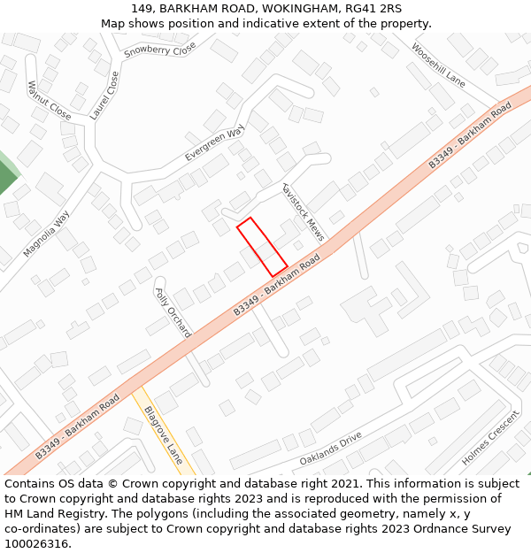 149, BARKHAM ROAD, WOKINGHAM, RG41 2RS: Location map and indicative extent of plot