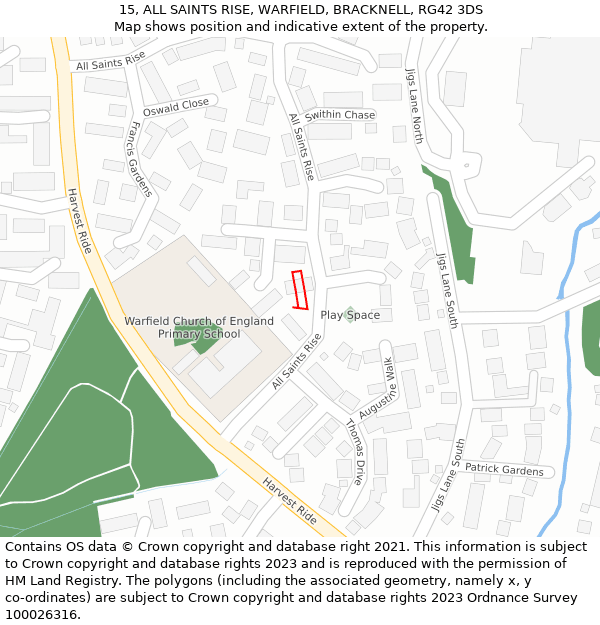 15, ALL SAINTS RISE, WARFIELD, BRACKNELL, RG42 3DS: Location map and indicative extent of plot