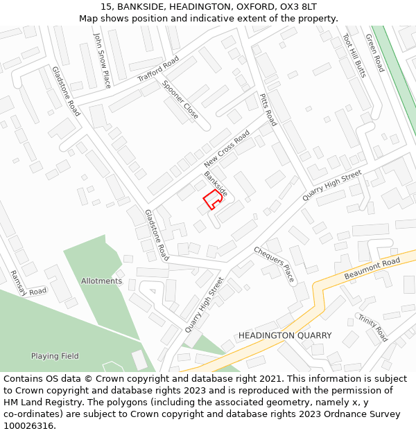 15, BANKSIDE, HEADINGTON, OXFORD, OX3 8LT: Location map and indicative extent of plot