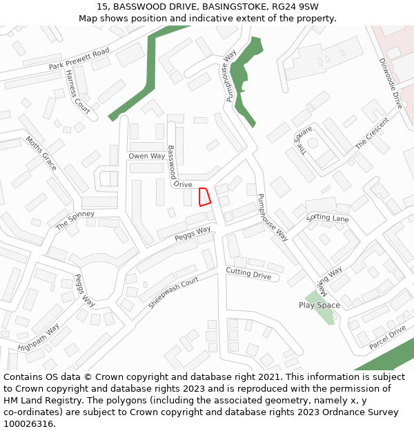 15, BASSWOOD DRIVE, BASINGSTOKE, RG24 9SW: Location map and indicative extent of plot