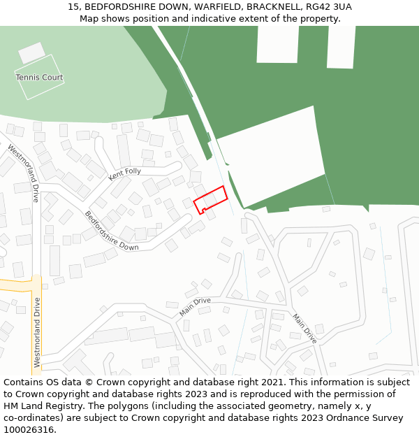 15, BEDFORDSHIRE DOWN, WARFIELD, BRACKNELL, RG42 3UA: Location map and indicative extent of plot