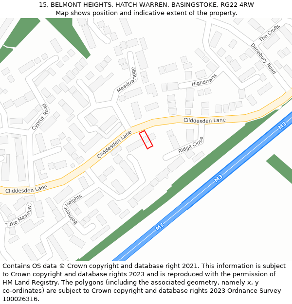 15, BELMONT HEIGHTS, HATCH WARREN, BASINGSTOKE, RG22 4RW: Location map and indicative extent of plot