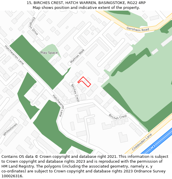 15, BIRCHES CREST, HATCH WARREN, BASINGSTOKE, RG22 4RP: Location map and indicative extent of plot