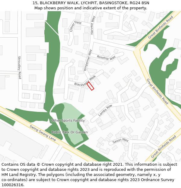 15, BLACKBERRY WALK, LYCHPIT, BASINGSTOKE, RG24 8SN: Location map and indicative extent of plot