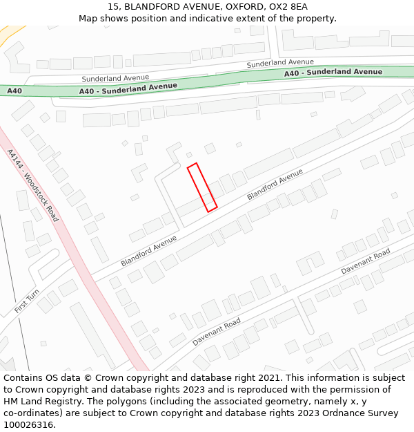 15, BLANDFORD AVENUE, OXFORD, OX2 8EA: Location map and indicative extent of plot