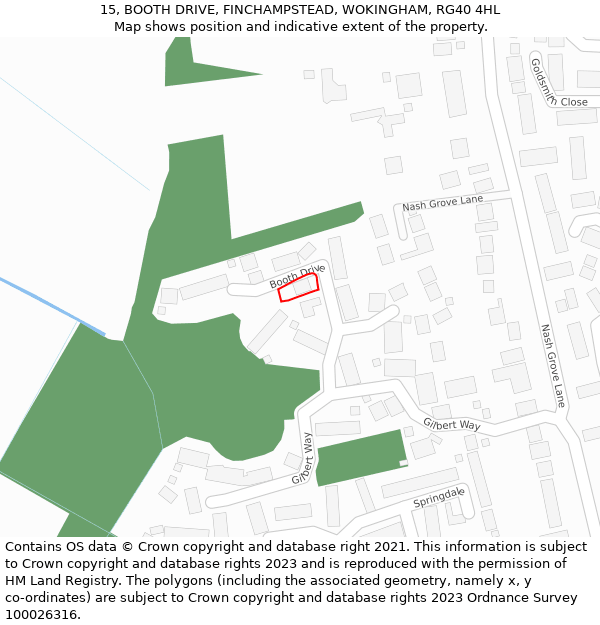 15, BOOTH DRIVE, FINCHAMPSTEAD, WOKINGHAM, RG40 4HL: Location map and indicative extent of plot