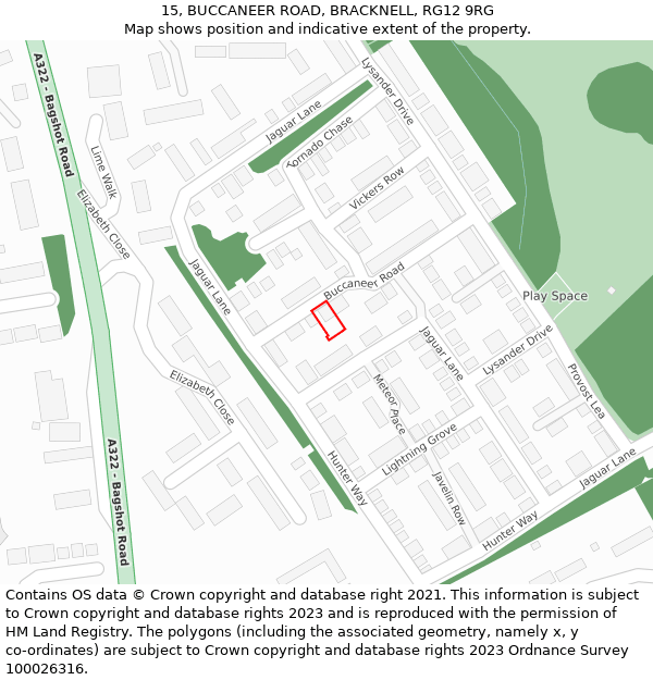 15, BUCCANEER ROAD, BRACKNELL, RG12 9RG: Location map and indicative extent of plot