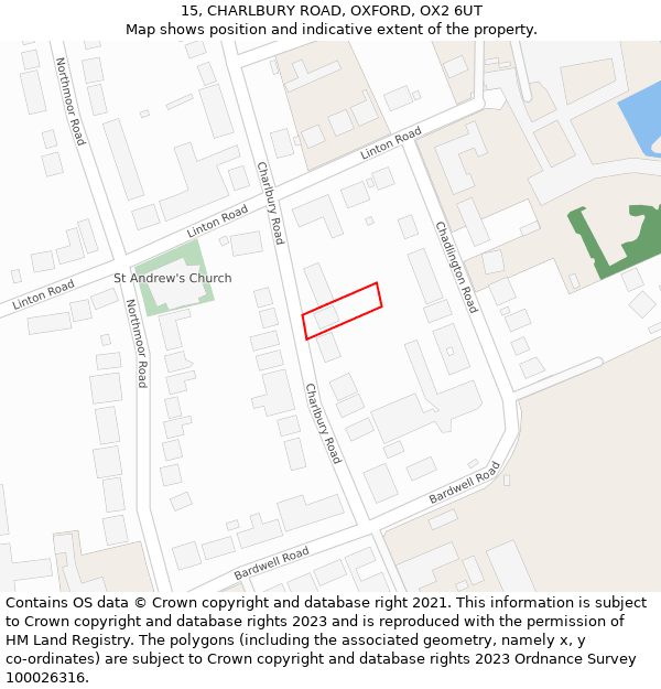 15, CHARLBURY ROAD, OXFORD, OX2 6UT: Location map and indicative extent of plot