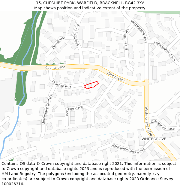 15, CHESHIRE PARK, WARFIELD, BRACKNELL, RG42 3XA: Location map and indicative extent of plot